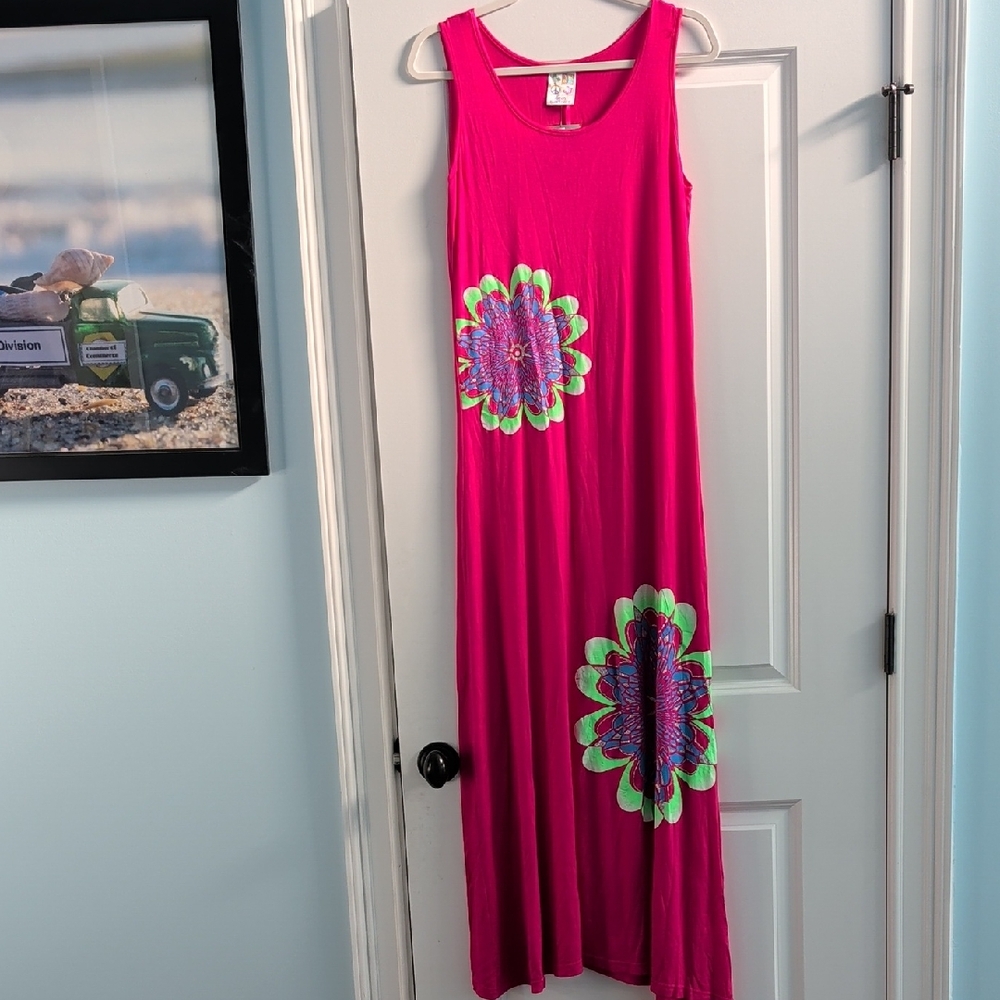 India Boutique Pink Maxi Dress with Floral Accents